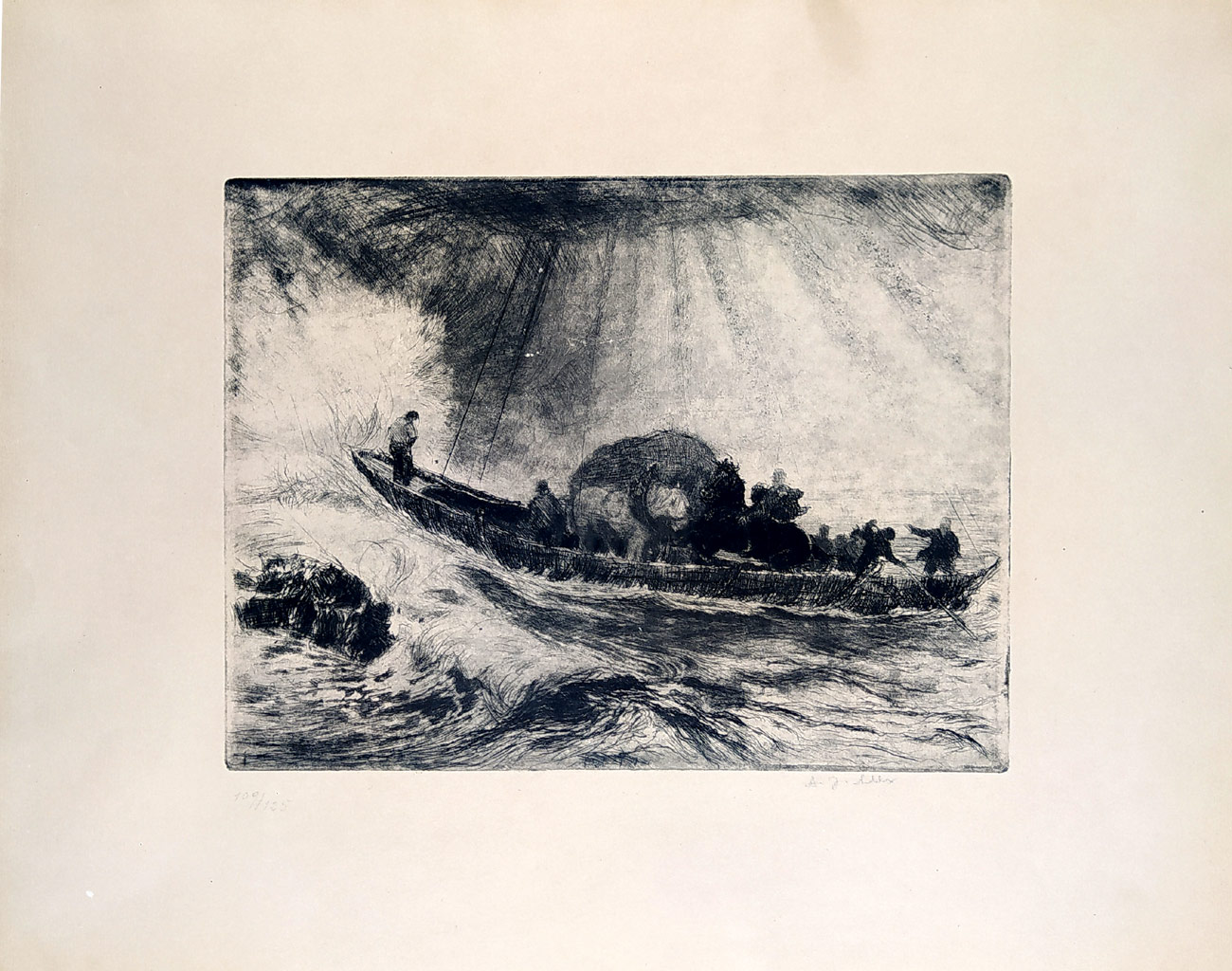 Jelínek Alex Adolf – Na lodi, původní lept, č. 109/125, ca 1930
