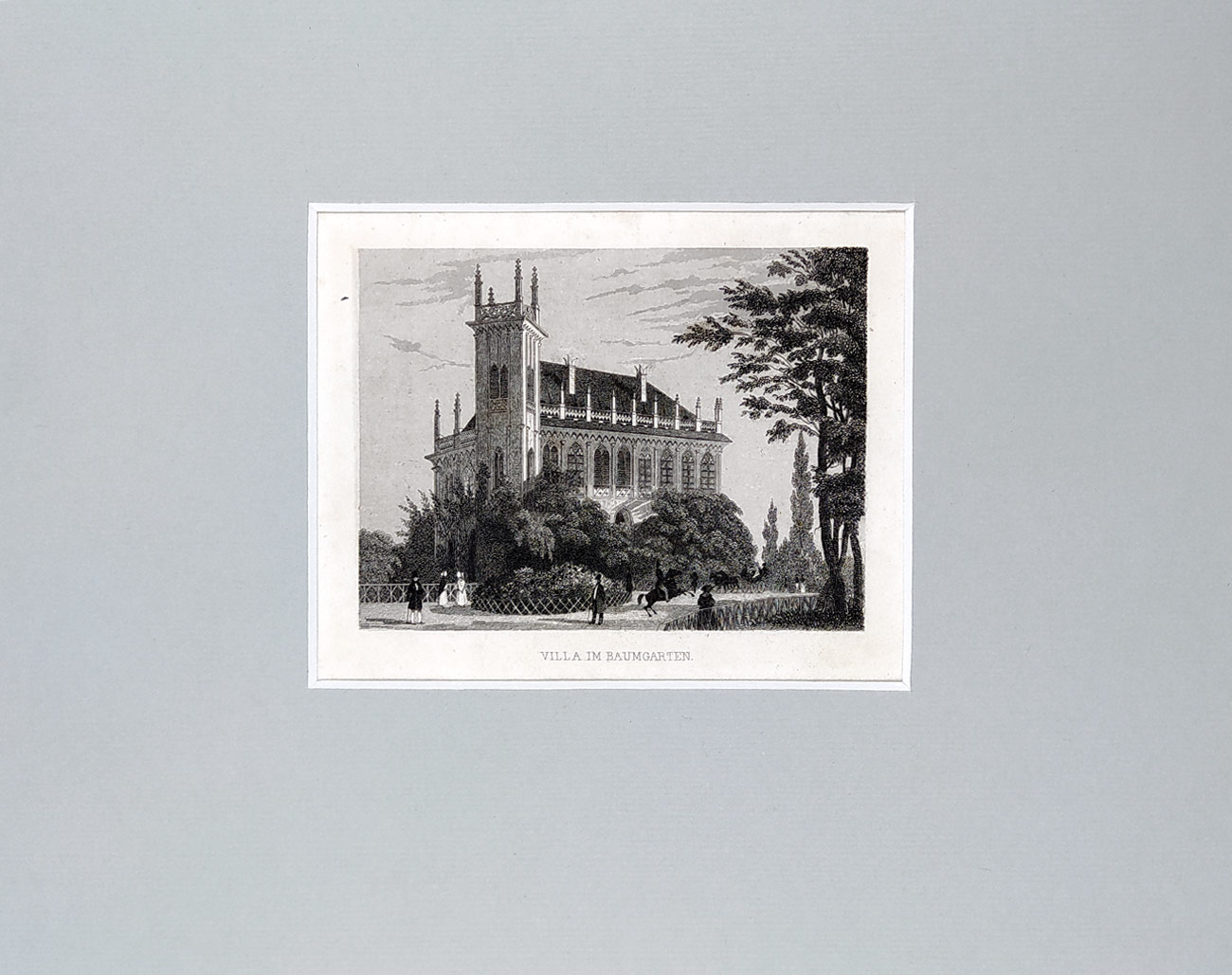 Praha – Letohrádek ve Stromovce, Václav Merklas, původní oceloryt, ca 1840