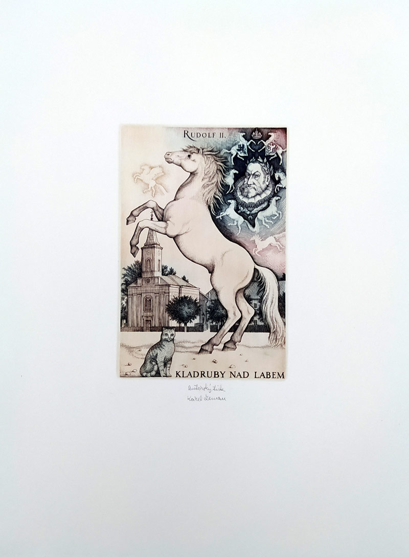 Zeman Karel – Kladruby nad Labem, Rudolf II. , původní barevný lept, ca 1980