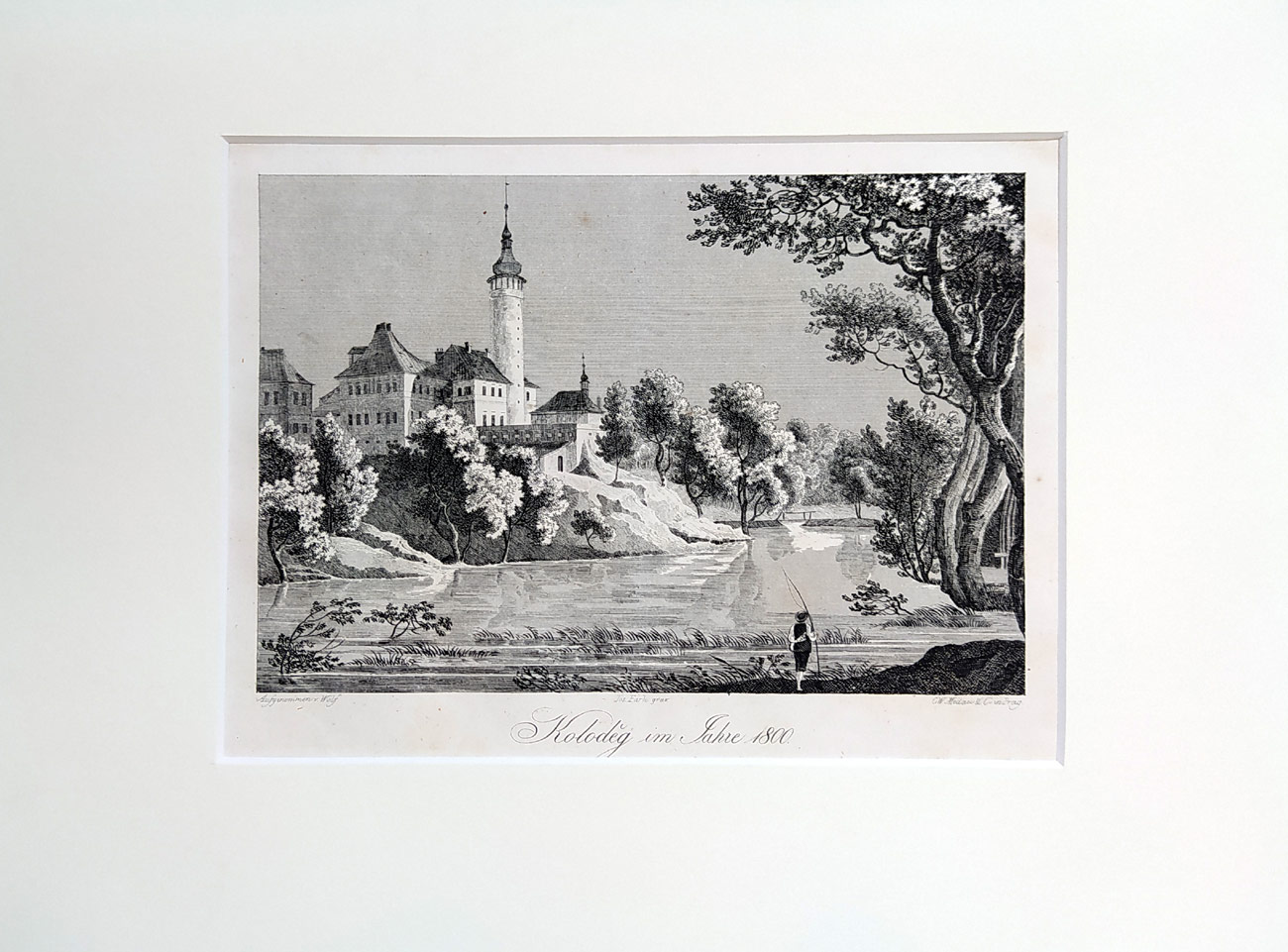 Koloděje – Josef Fark, veduta, původní mědiryt, ca 1860