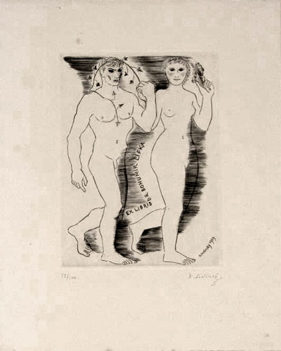 Svolinský Karel – Ex libris Bohumír Lifka, měděná matrice (pro mědiryt), 1929