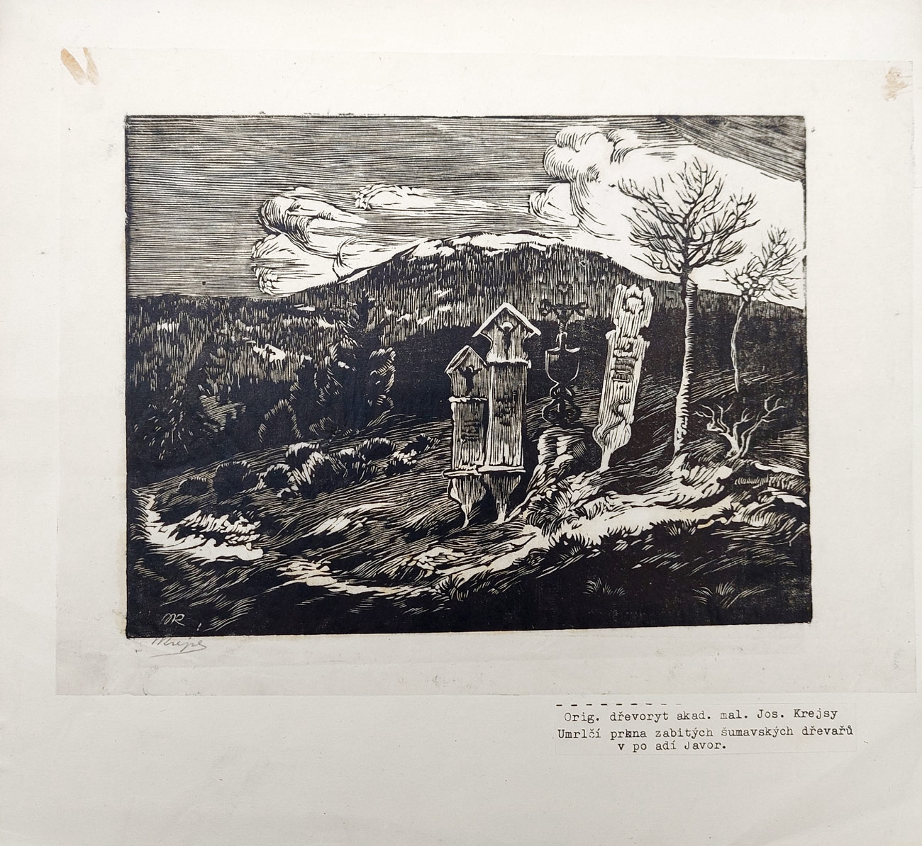 – Krejsa Josef – Umrlčí prkna na Šumavě, původní dřevoryt na japanu, ca 1920
