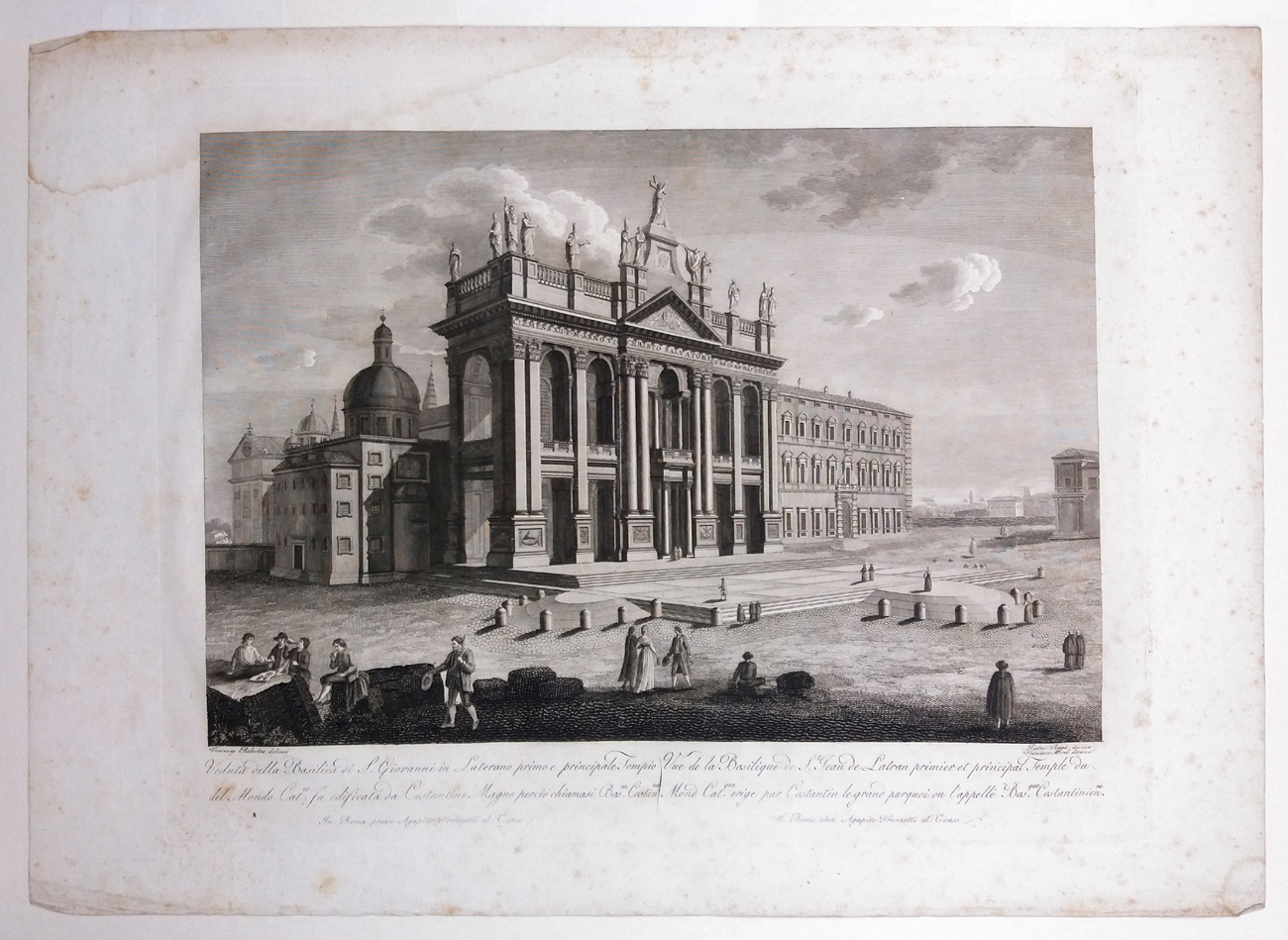 Itálie – Řím, Basilika sv. Jana v Lateráně, Pietro Ruga, Franesco Morel, veduta, mědiryt, 1800