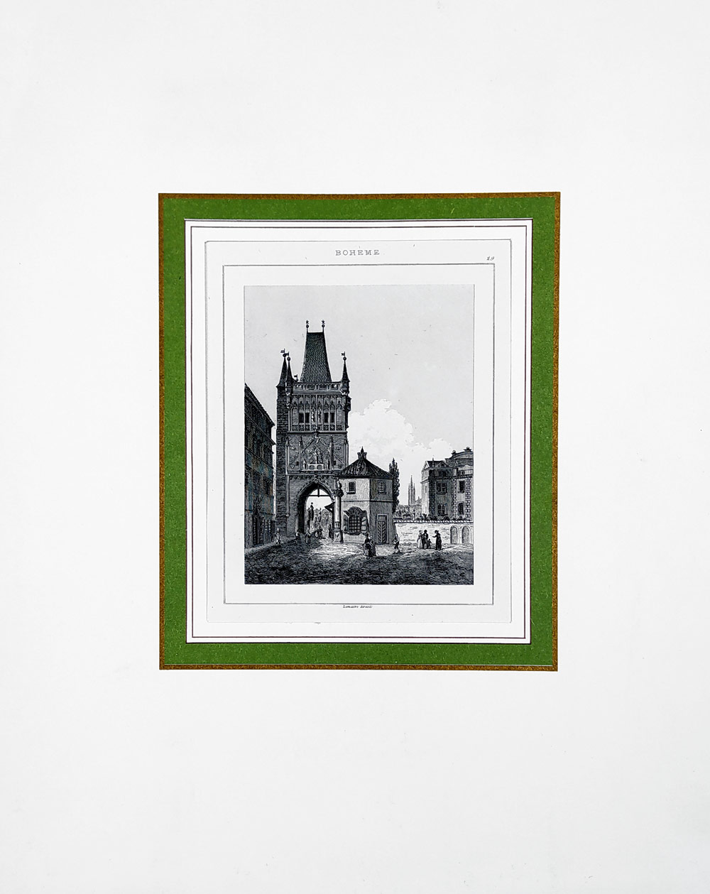 Praha – Staroměstská mostecká věž, Lemaitre, původní oceloryt, ca 1830