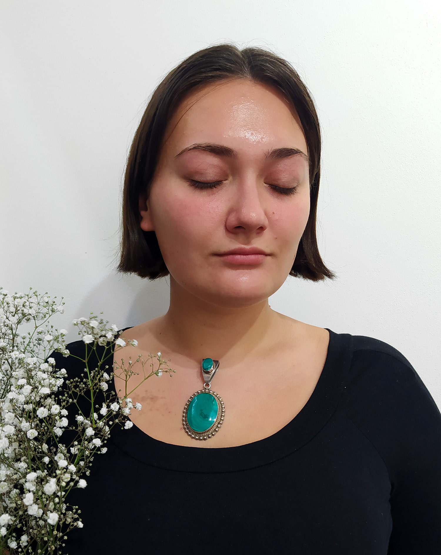 Stříbrný závěs s malachity, Taxco, Mexiko