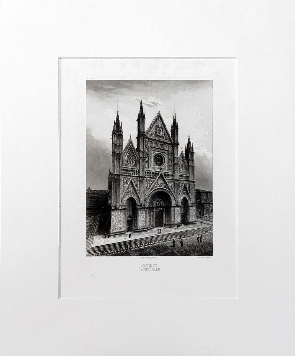 Orvieto – Katedrála Nanebevzetí Panny Marie, Heisinger,  původní oceloryt, ca 1840