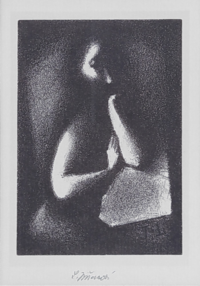 Jiřincová Ludmila – U stolu, litografie s podtiskem, ca 1980