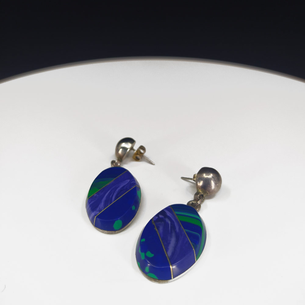 Stříbrné náušnice se sodalitem, Taxco, Mexiko