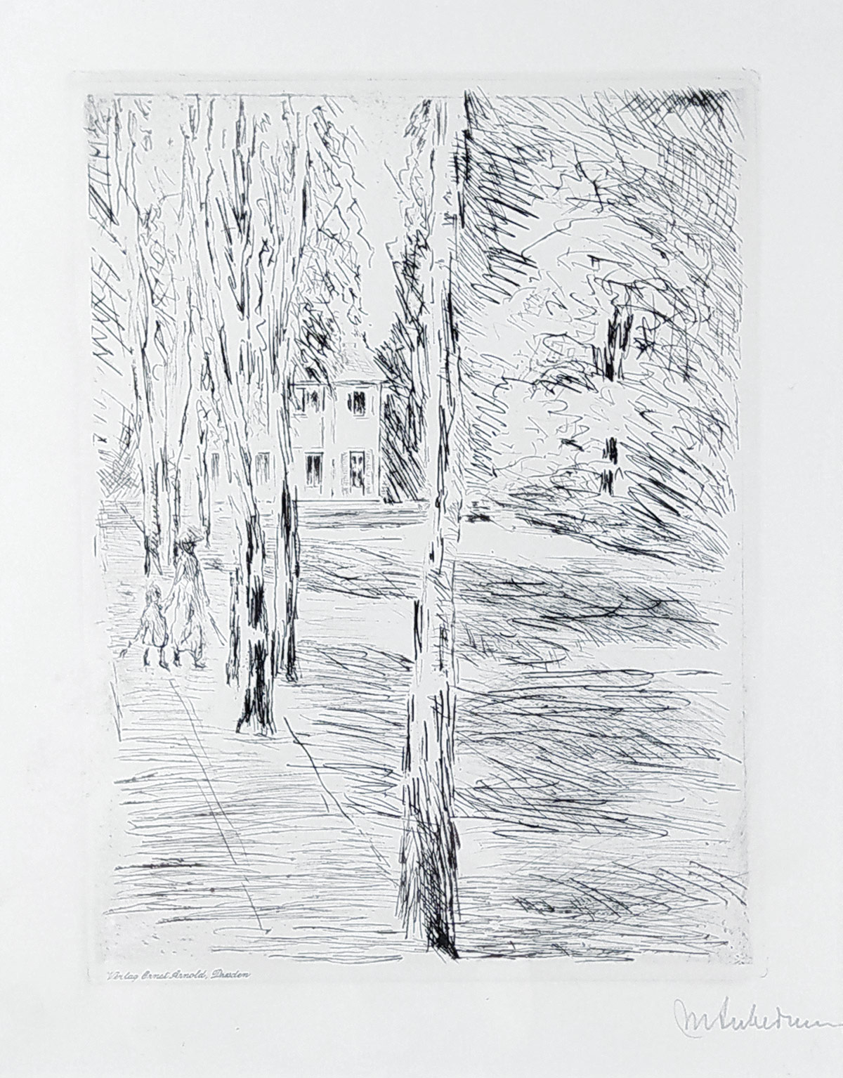 Liebermann Max – Zahradní alej s domem, původní lept, 1922