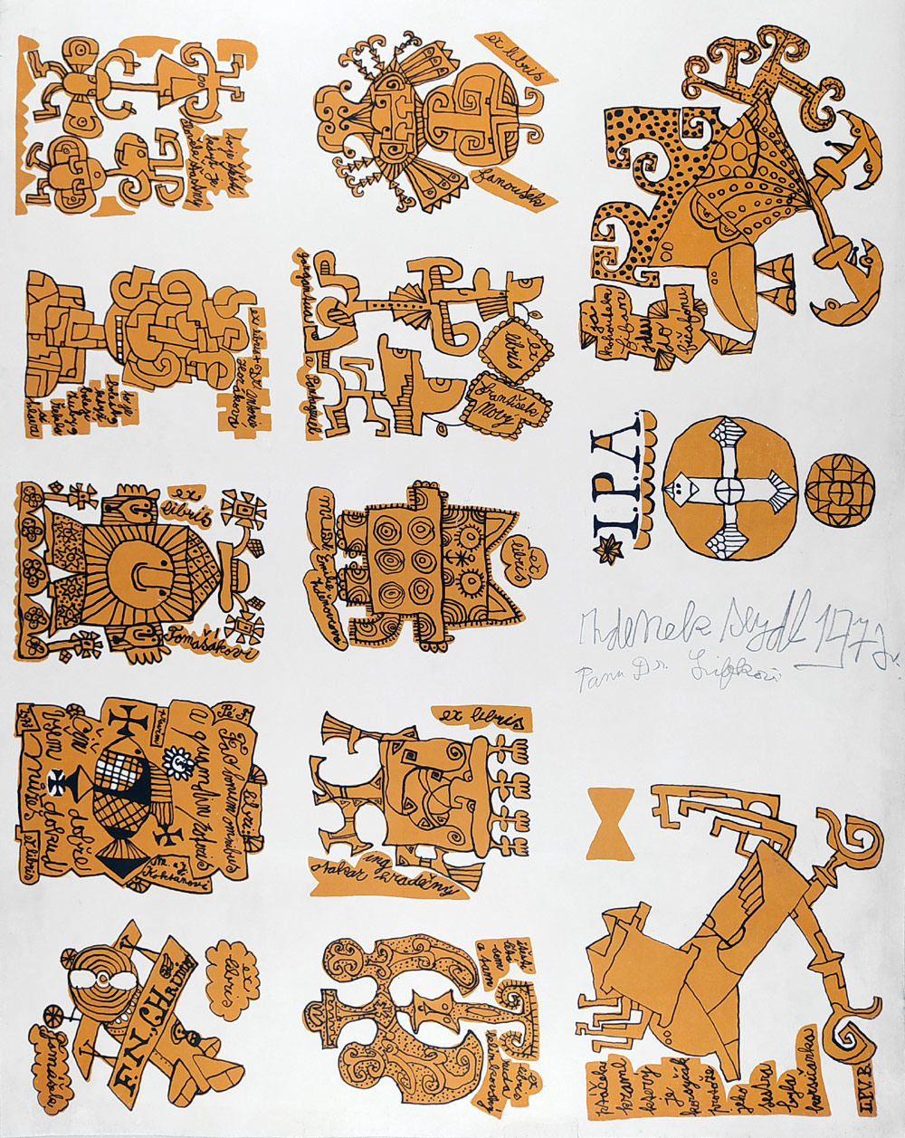 Seydl Zdenek – 13 Ex libris, původní litografie s dedikací, 1972