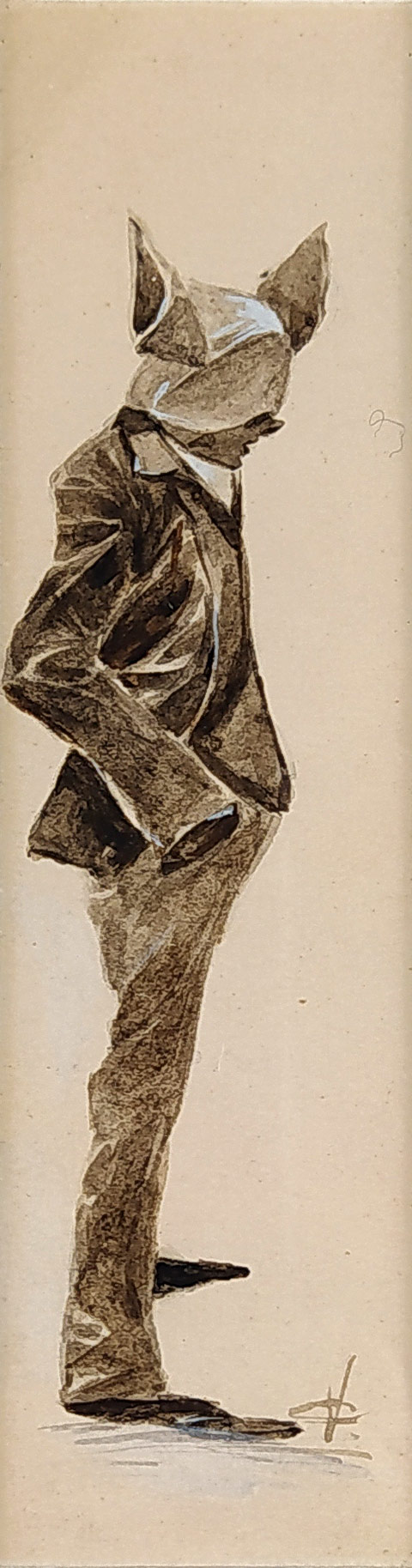 Oliva Viktor – Muž s maskou, kresba tuší a bělobou, ca 1900