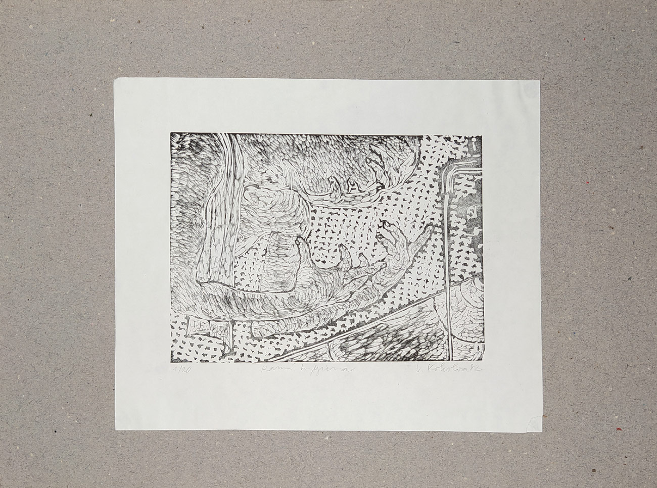 Kokolia Vladimír – Ranní hygiena, linoryt, 1983