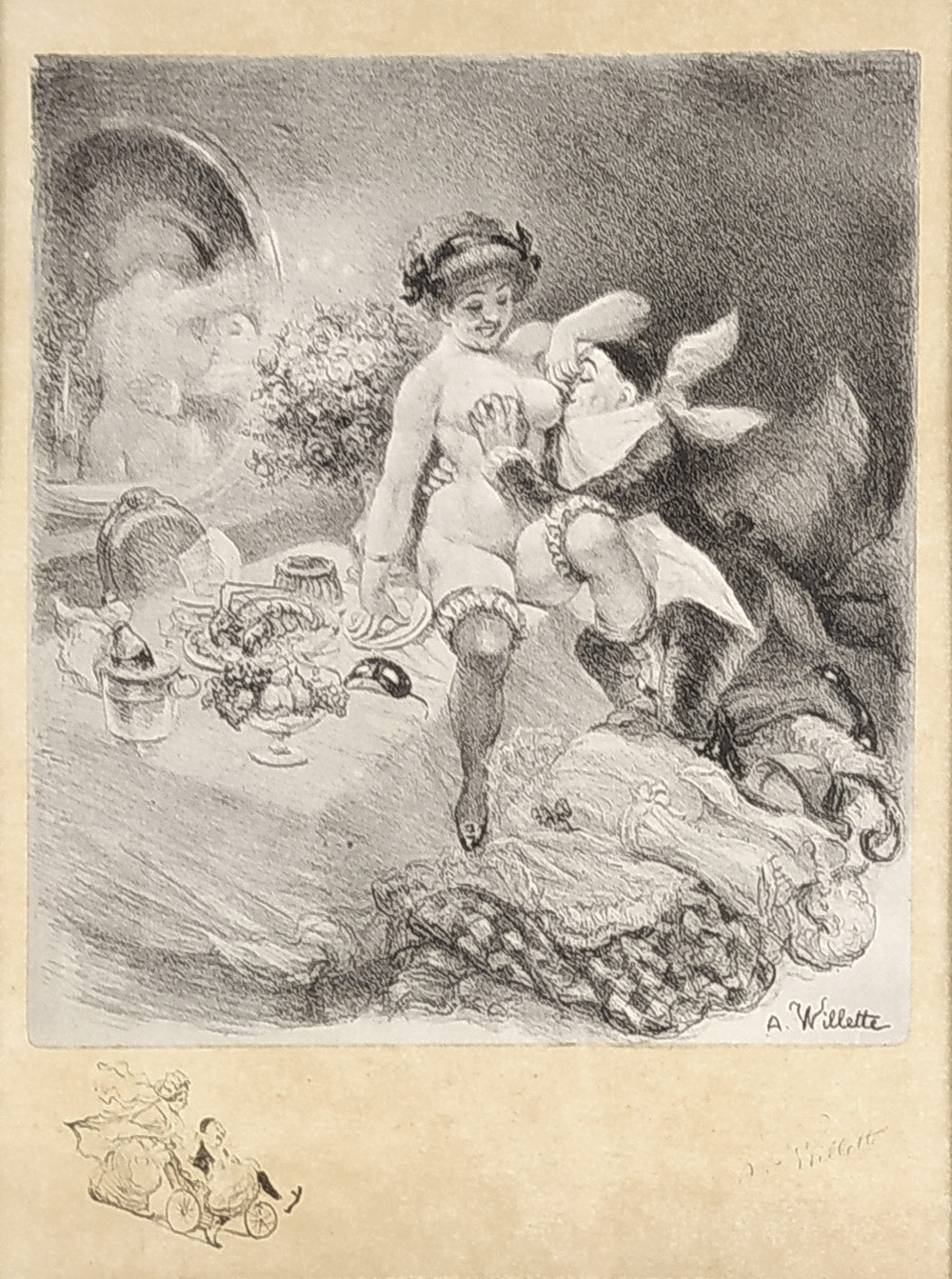 Willette Adolphe Leon – Pierot a kolombína, původní litografie, ca 1890