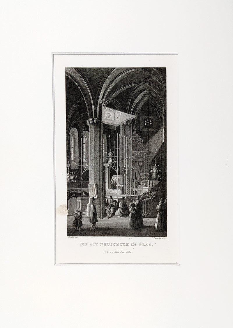 Praha – Staronová synagoga, W. Kandler, Jos. Rybička, původní oceloryt, ca 1850