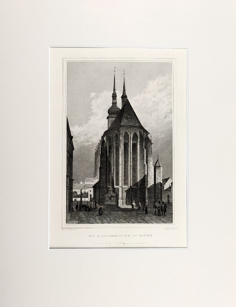Brno – Kostel sv. Jakuba, Carl Würbs, Emil Höfer, původní oceloryt, 1845