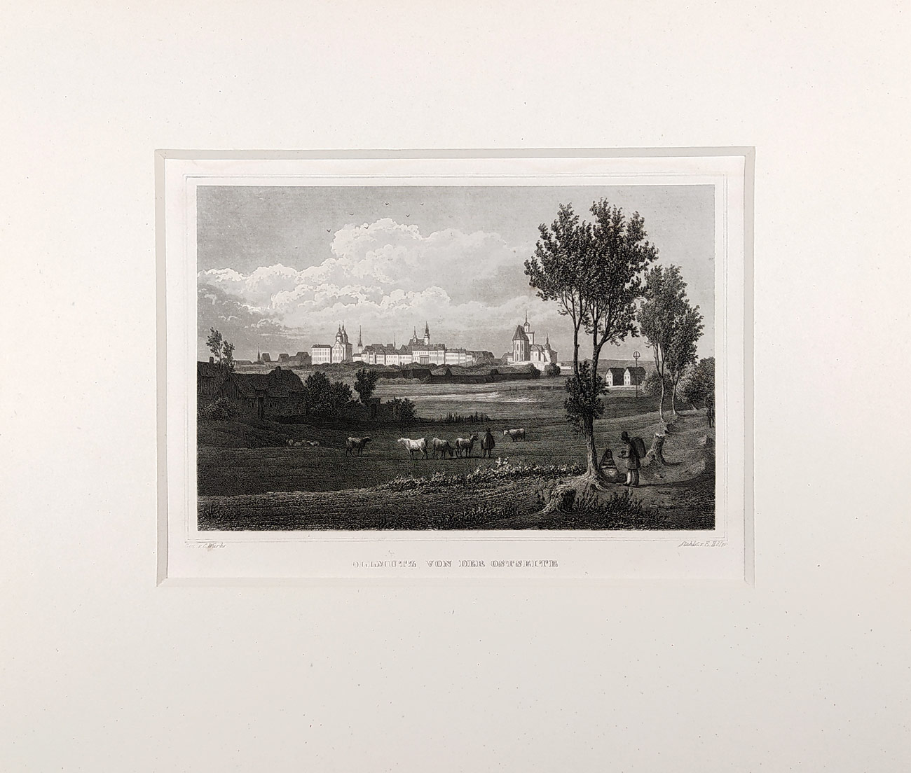 Olomouc – pohled na město, C. Würbs, E. Höfer, původní oceloryt, ca 1840