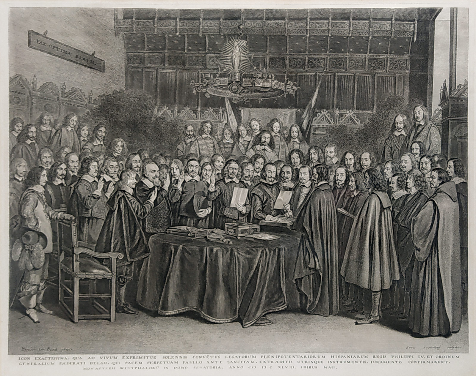 Vestfálský mír – Münsterská smlouva 15. 3. 1648, Jonas Suyderhoef, původní lept, 1648