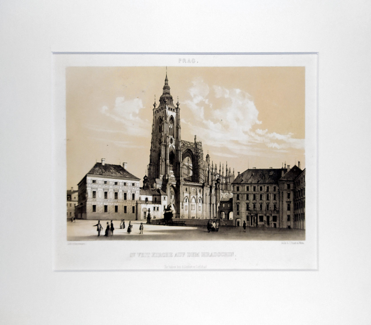 Praha – Katedrála sv. Víta, III. nádvoří Pražského hradu, Fr. X. Sandmann, původní litografie, ca 1860