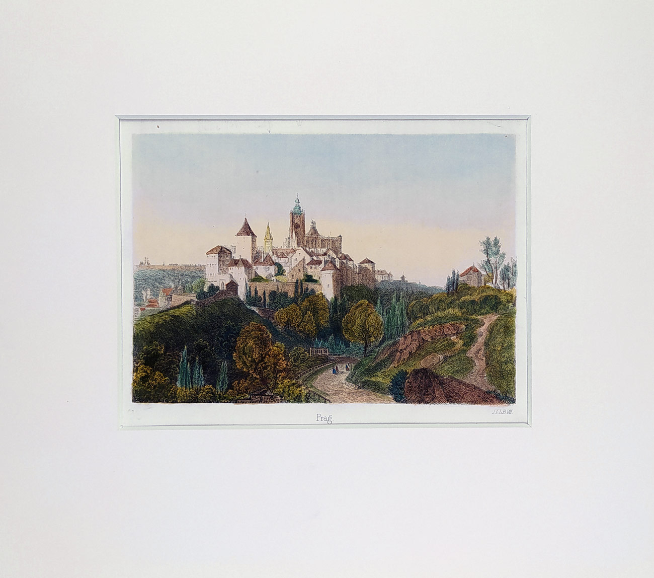 Praha – Pražský hrad, veduta, kolorovaná litografie, ca 1860