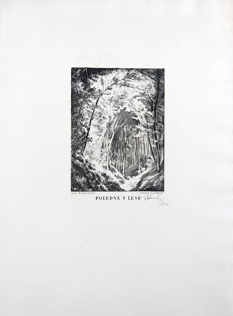 Schmidt Jindřich „Jindra“  – Poledne v lese, ocelorytina, nedatováno