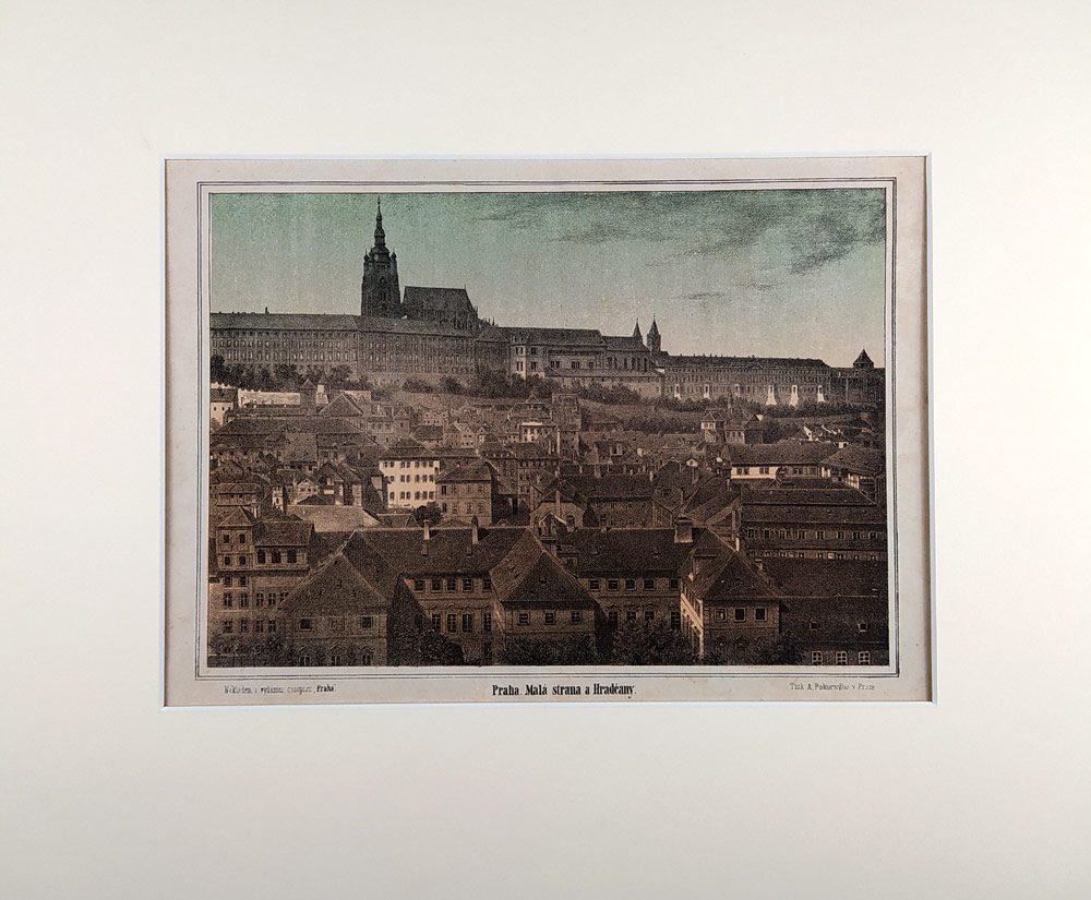 Praha – Malá Strana a Hradčany, původní barevná litografie, ca 1860