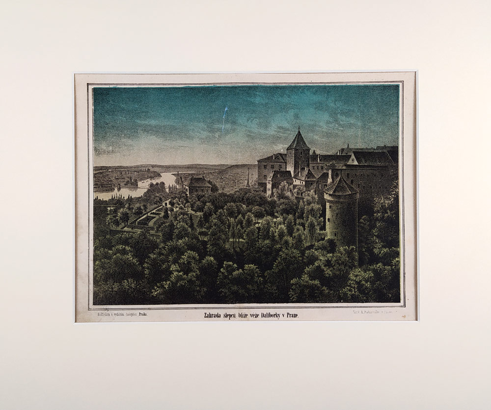 Praha – Hradčany, původní barevná litografie, ca 1868