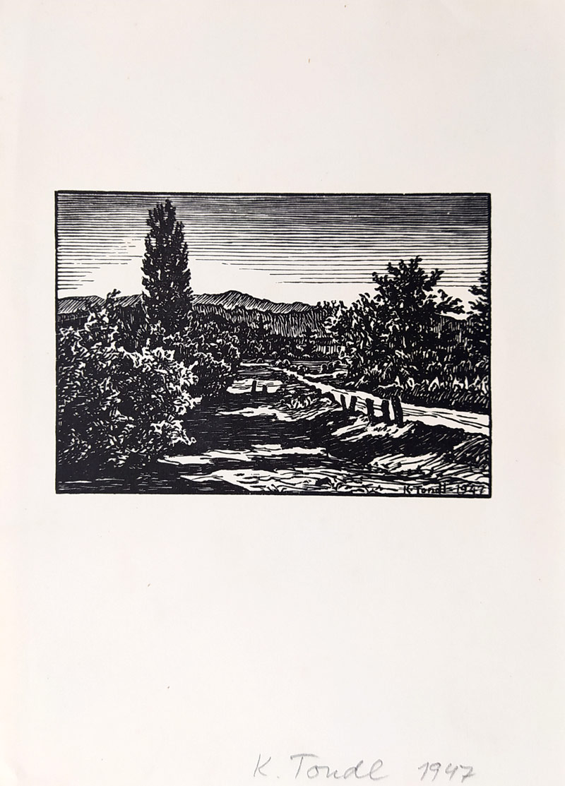 Tondl Karel – Cesta, původní dřevoryt, 1947