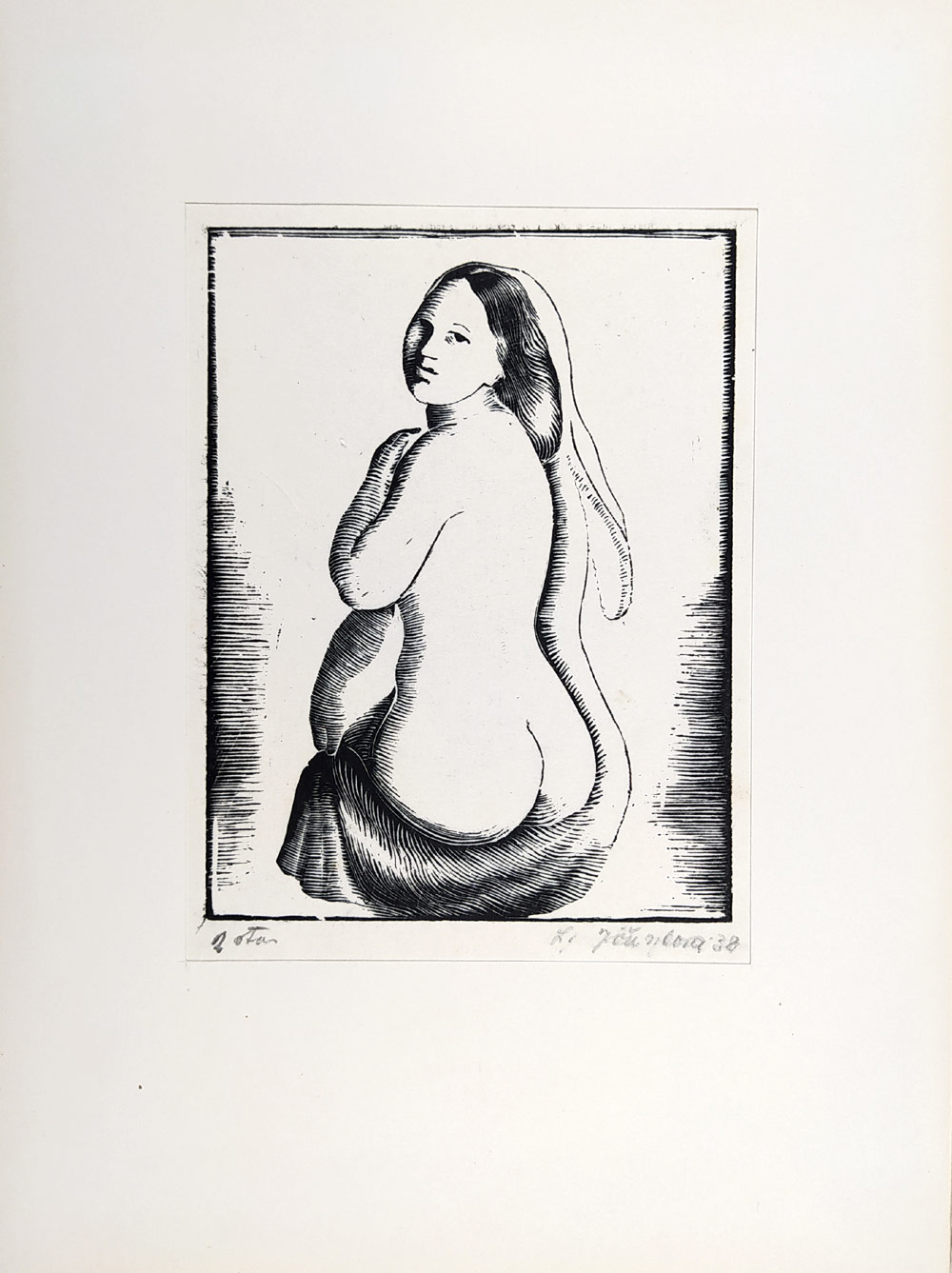 Jiřincová Ludmila – Dívčí akt, 2. stav, původní dřevoryt, 1938