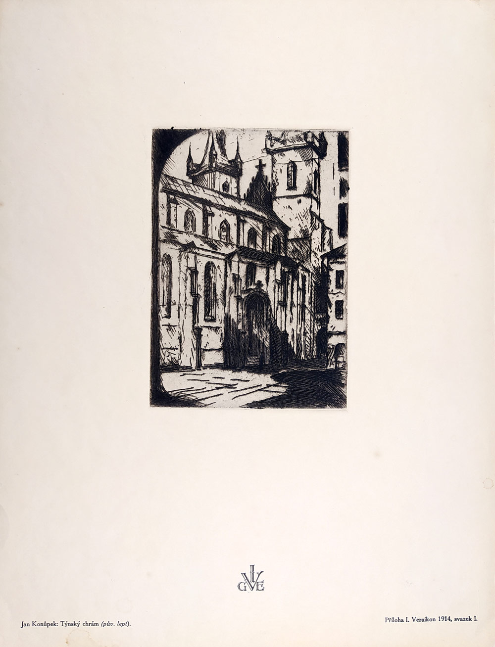 Konůpek Jan – Týnský chrám, původní lept, 1914