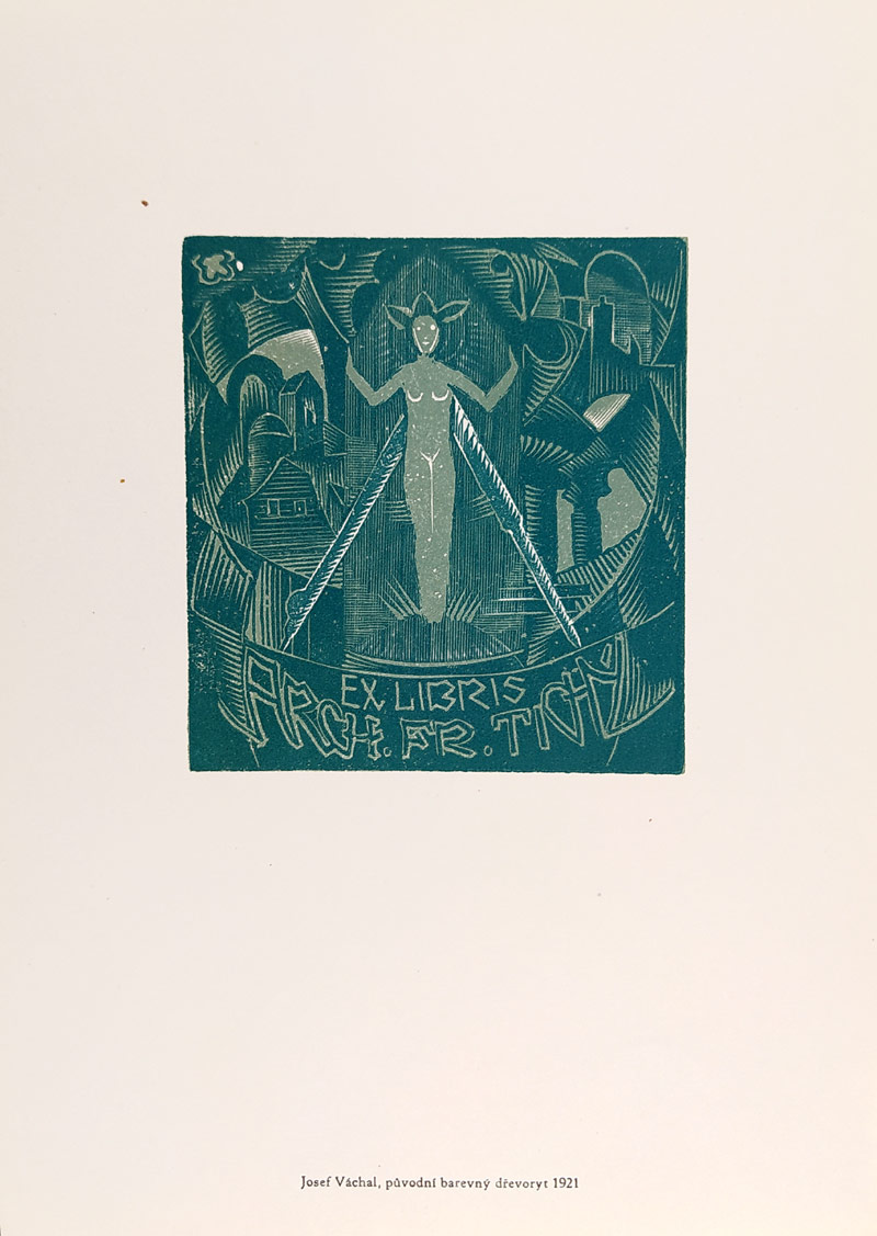 Váchal Josef – Ex libris Architekt František Tichý, barevný dřevoryt, 1921