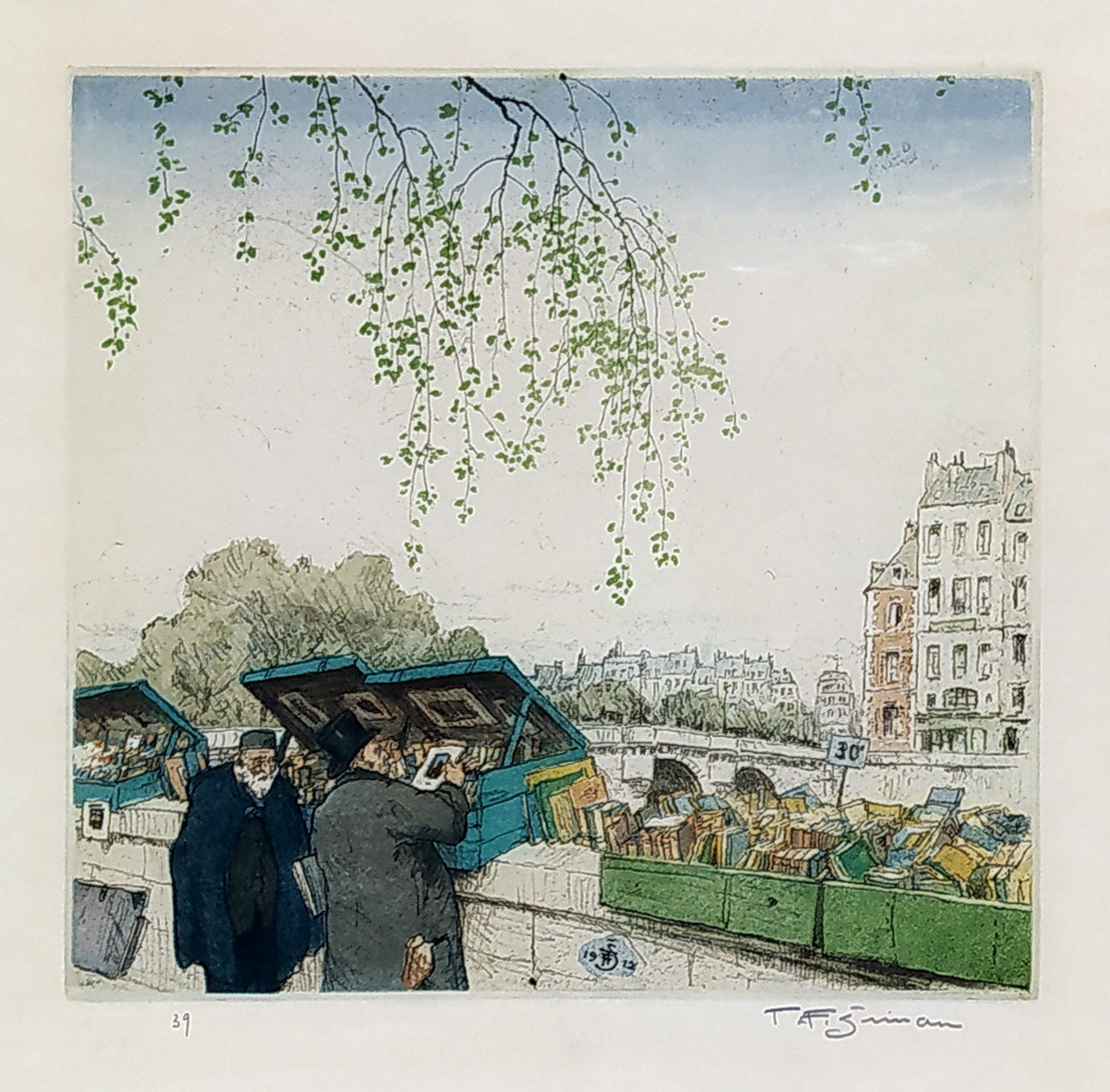 Šimon Tavík František – Bukinisté v Paříži, barevný lept, 1912