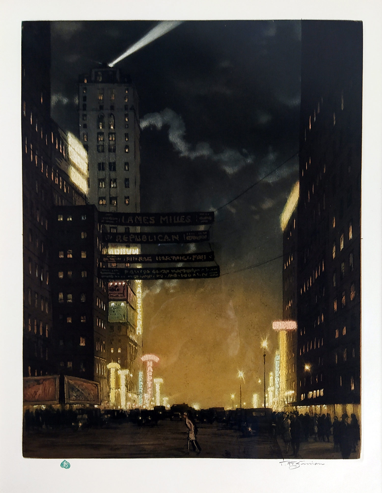 Šimon Tavík František – New York v noci, barevný lept, 1927