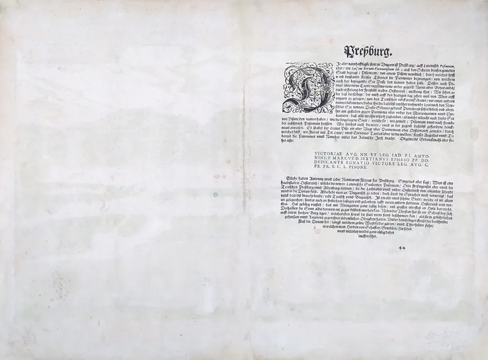 Bratislava – Georg Braun, Franz Hogenberg, staře kolorovaný původní mědiryt, 1593