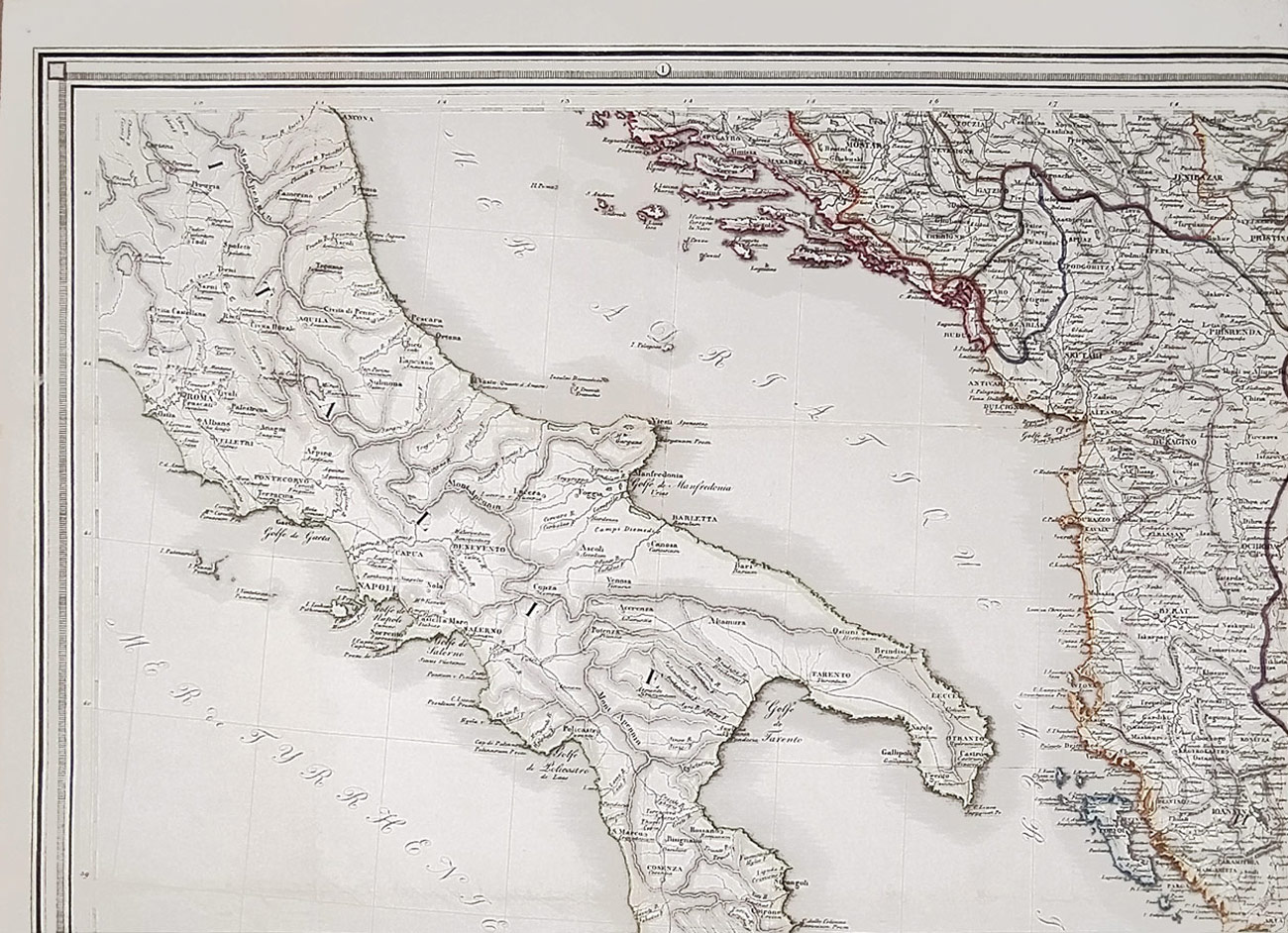 Řecko – Srovnávací mapa, 4 díly, F. Fried, staře kolorovaný původní mědiryt, 1830
