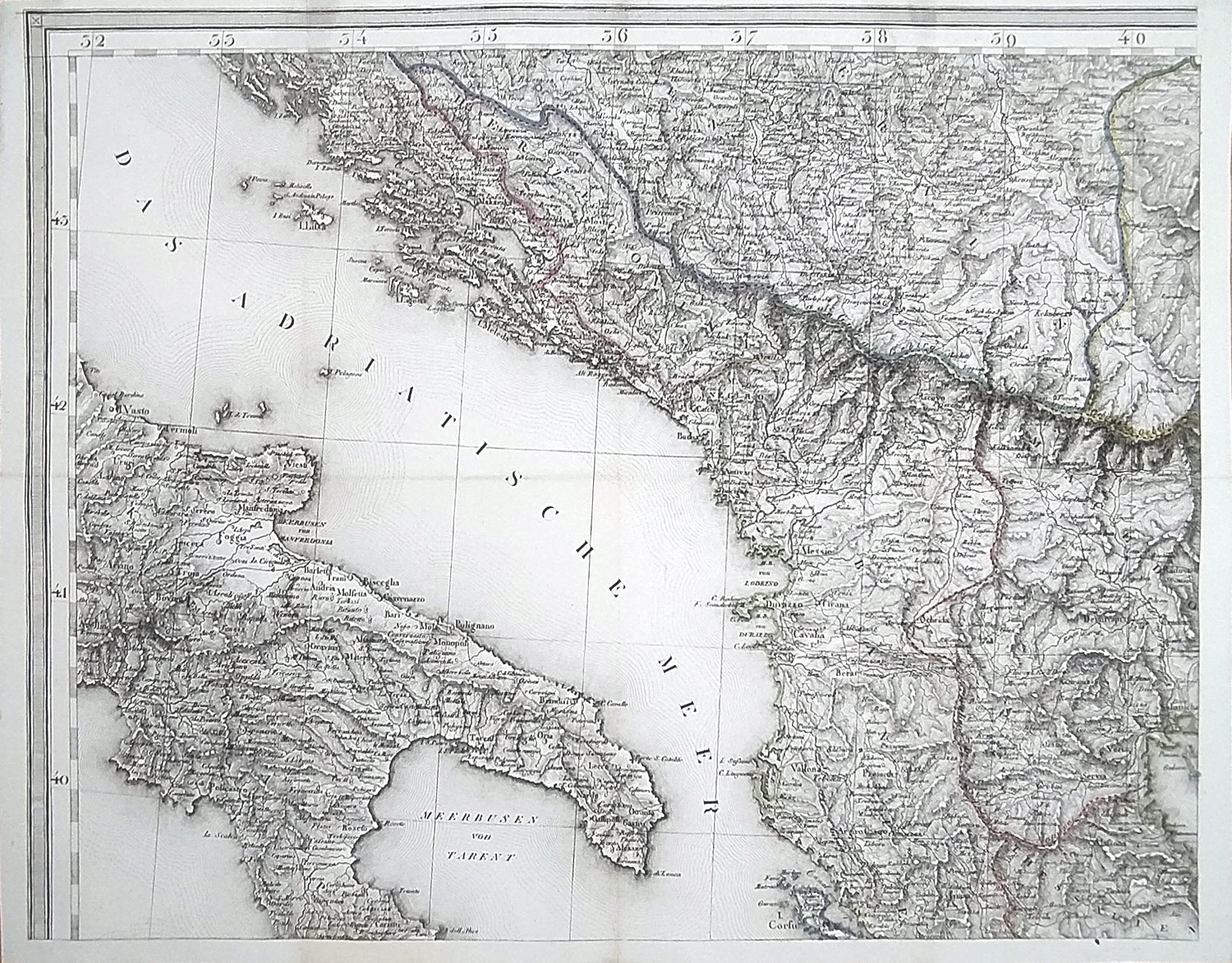 Řecko – Mapa Řecka a sousedících zemí, 4 díly, Tranquillo Mollo, původní, částečně kolorovaný oceloryt, 1827