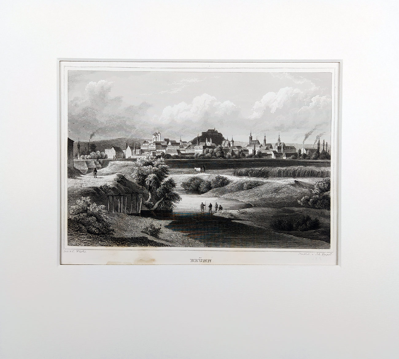 Brno – pohled na město, Carl Würbs, Poppel Johann, původní oceloryt, 1845