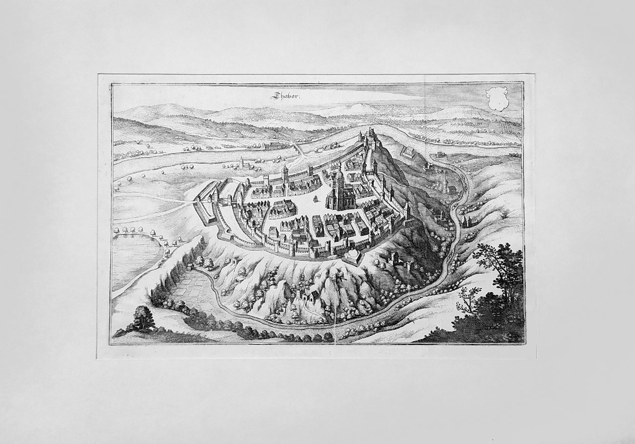 Tábor – pohled na město, M. Merian, původní mědiryt, 1650