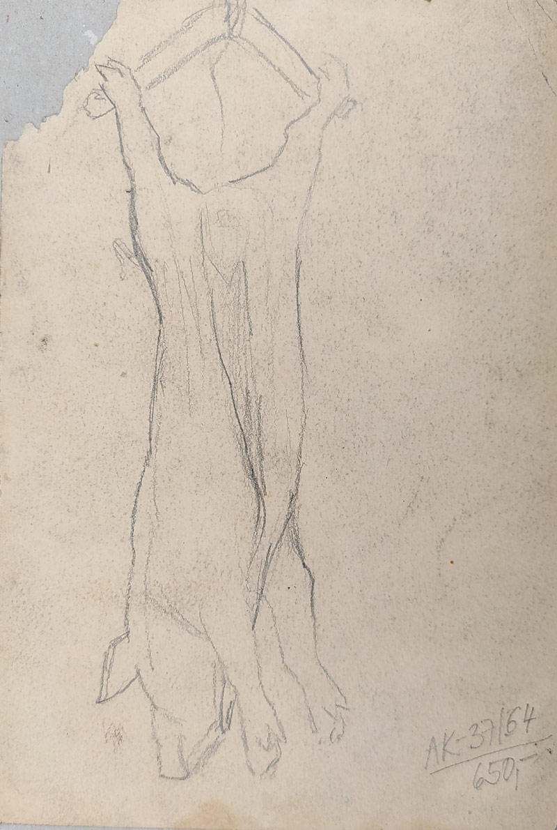 Nauman Arno – Zabijačka, kresba tužkou kolorovaná akvarelem, 1919