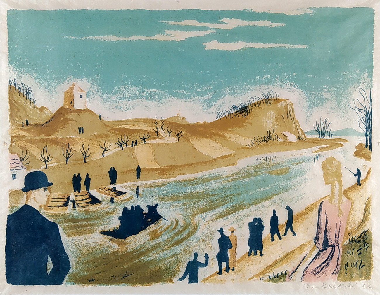 Kaplický Josef – Podbaba, původní barevná litografie na japanu, 1922