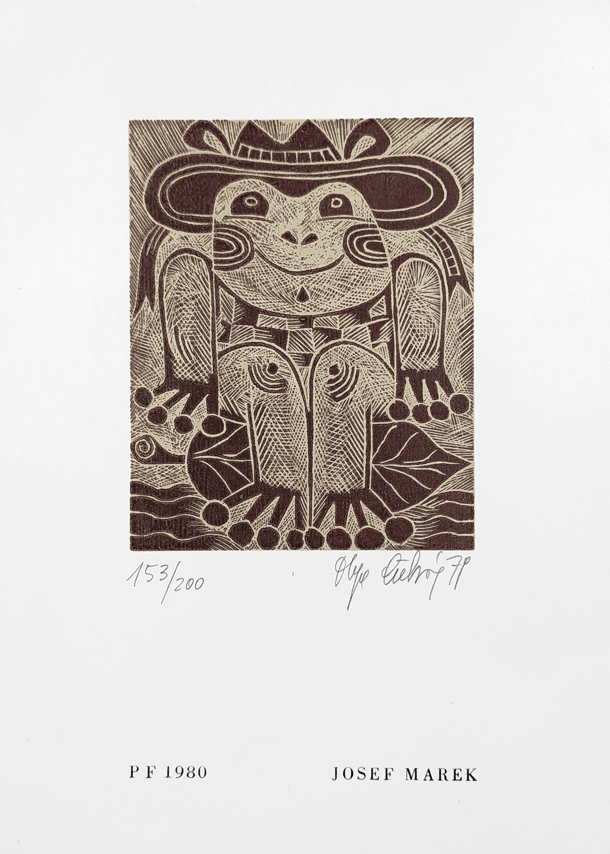 Čechová Olga – Pan Žabák, P. F. 1980 Josef Marek, původní dřevoryt, 1979