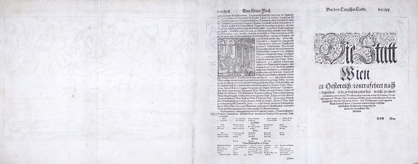 Vídeň – veduta města, Sebastian Münster, soulep dvou původních dřevořezů, 1548