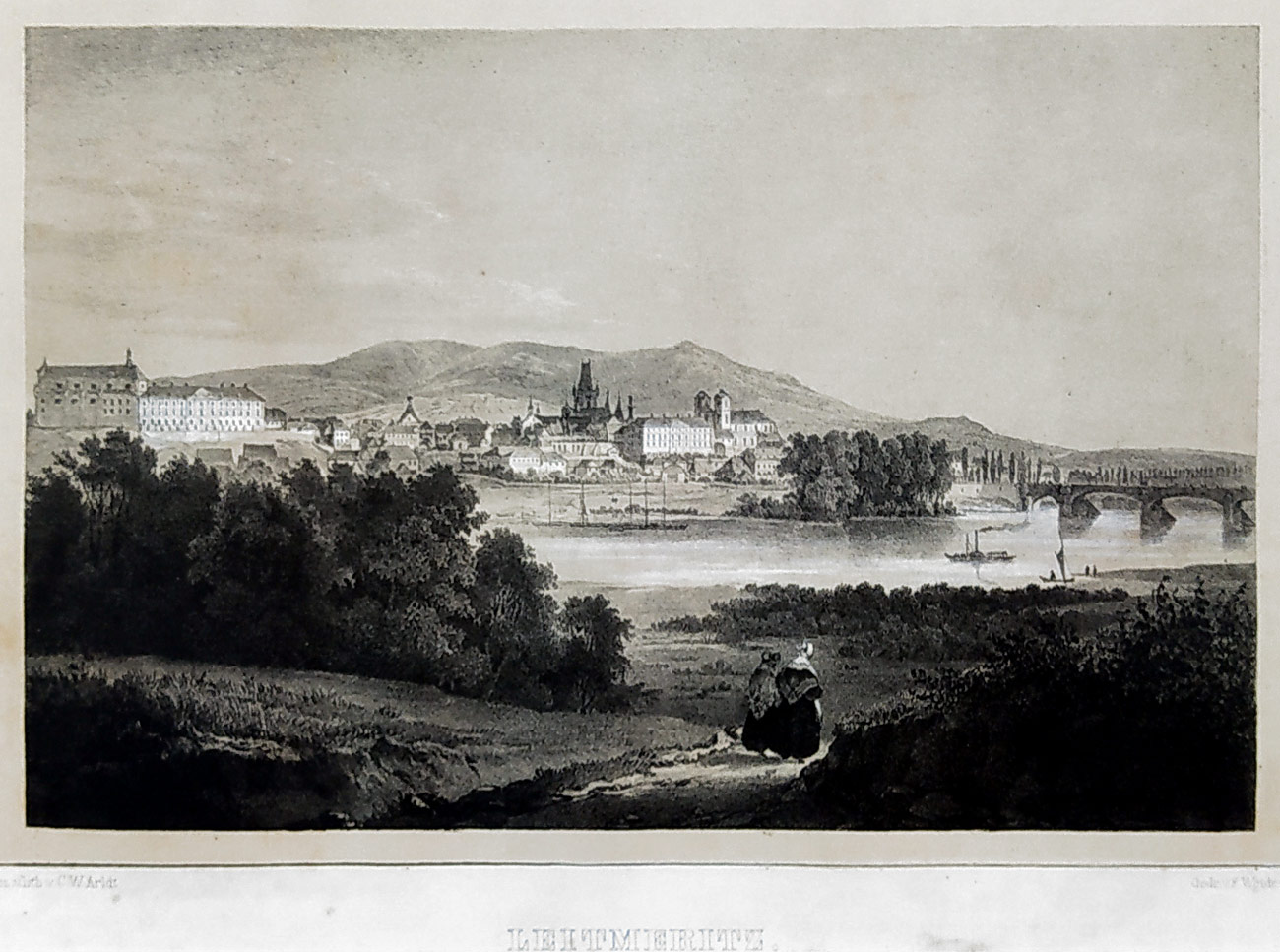 Litoměřice – C. W. Arldt, F. Weider, původní litografie s podtiskem, 1845