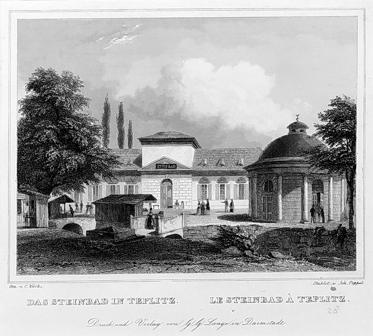 Teplice – J. G. Poppel, C. Würbs, původní oceloryt, 1845