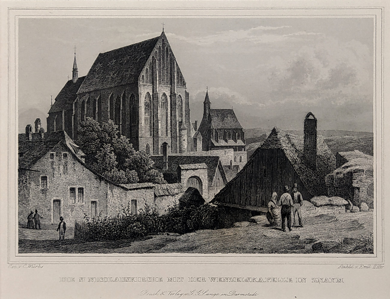 Znojmo – Carl Würbs, Emil Höfer, původní oceloryt, 1840