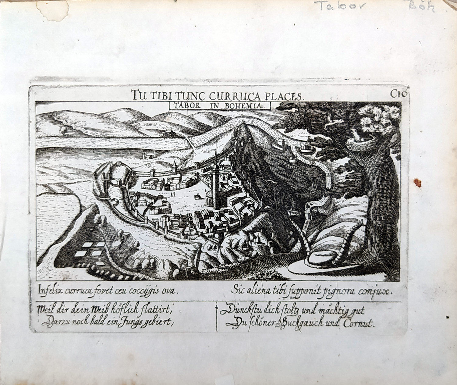 Tábor – Meissner Daniel, původní mědiryt, veduta, 1678