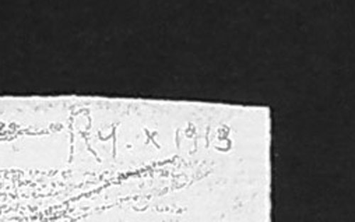 Reynek Bohuslav – Bez názvu (Úvoz II., Krajina se stromy), kresba uhlem na ručním papíře, s posudkem, 1913