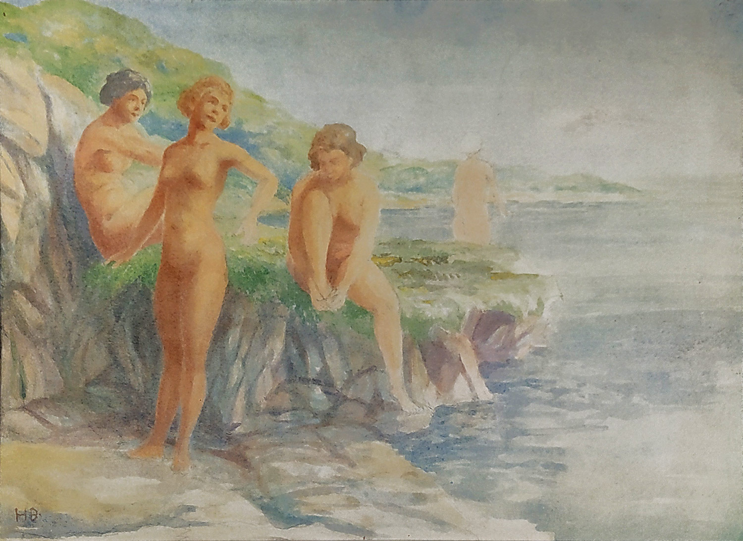 Boettinger Hugo – Nymfy, původní akvarelová malba, ca 20. léta