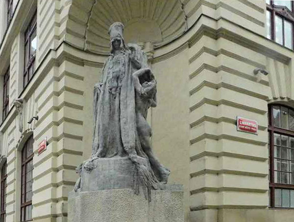 Socha rabiho Löwa na Mariánském náměstí v Praze – kresba tužkou, nedatováno