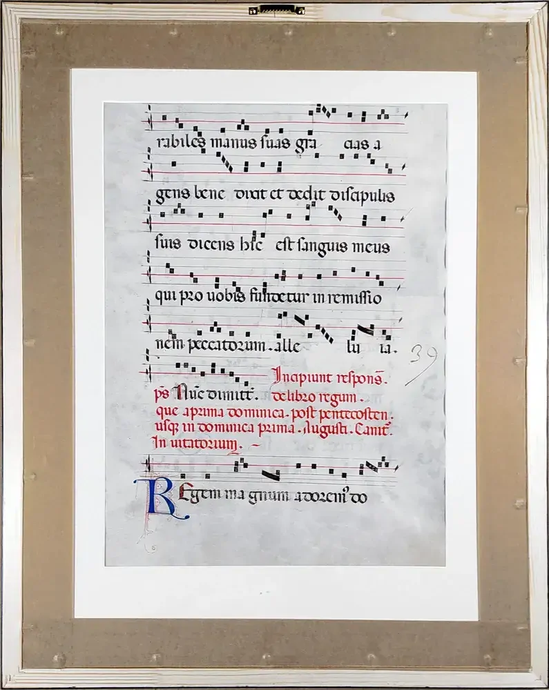 Antifonář – Notový záznam z liturgické knihy, oboustranná malba na pergamenu, po 1300