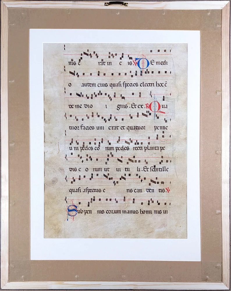 Antifonář – Notový záznam z liturgické knihy, oboustranná malba na pergamenu, po 1300